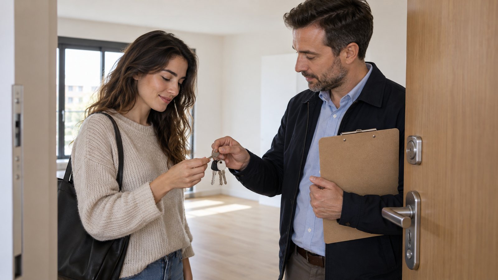 Comprobación de llaves durante la entrega de una vivienda de alquiler.