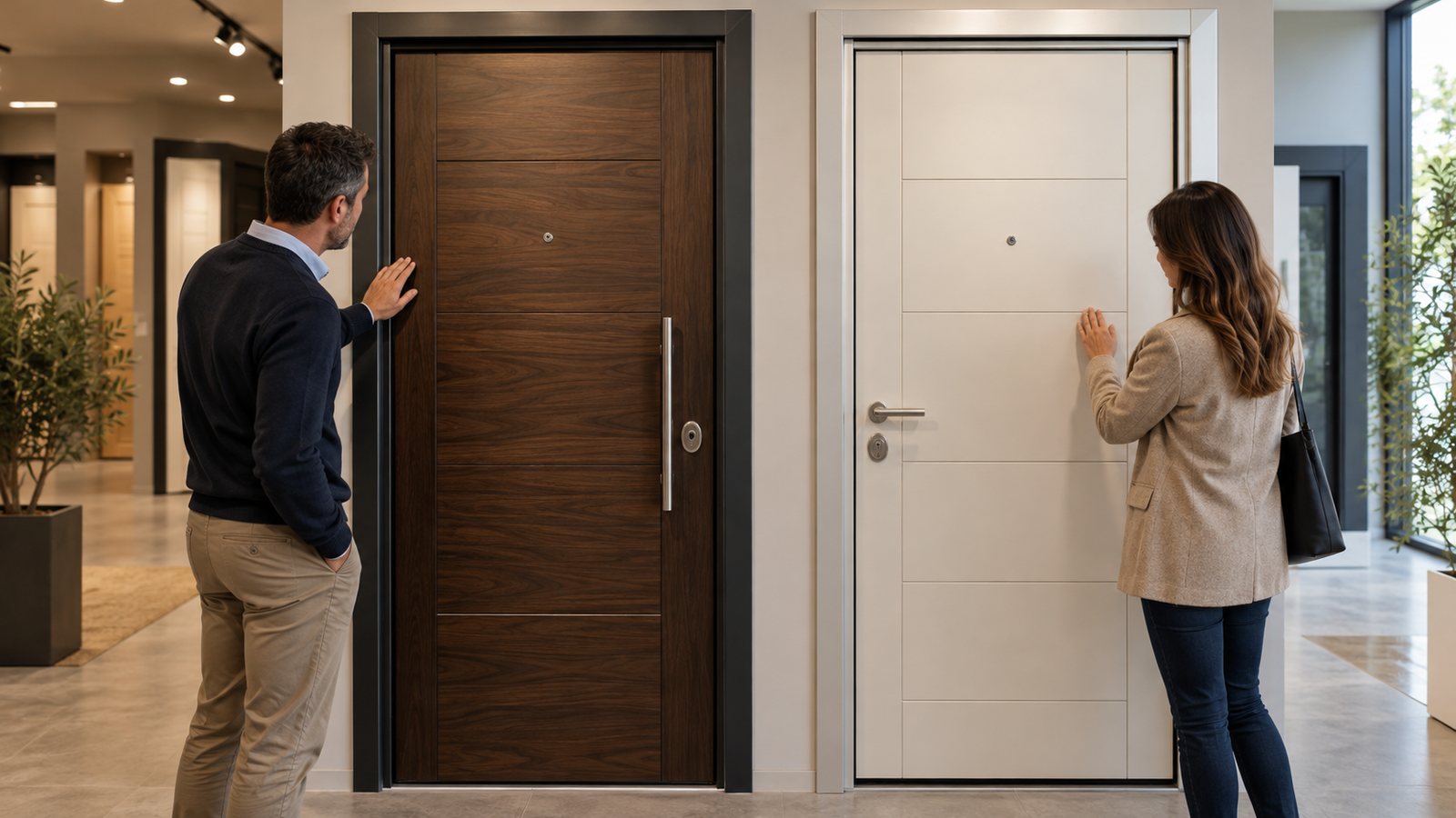 Dos puertas de entrada expuestas para comparar sus conjuntos y acabados.